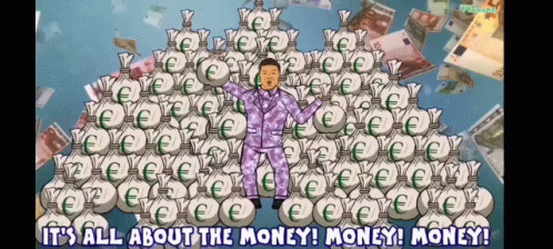 Man In Purple Suit Pile Of Money Bags GIF
