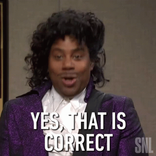 A Man In A Purple Suit Says Yes That Is Correct On The Screen GIF