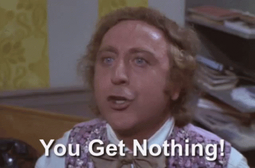 A Man In A Purple Vest And Bow Tie Says " You Get Nothing " GIF