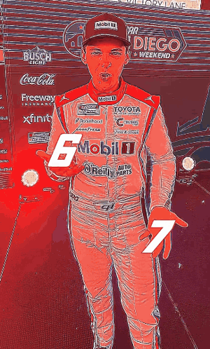 A Man In A Racing Suit Has The Number 7 On His Hand GIF