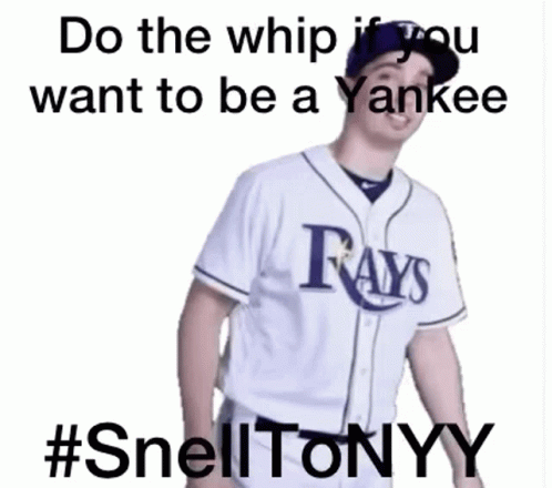 A Man In A Rays Jersey Is Dancing With The Caption Do The Whip If You Want To Be A Yankee #Smelltonyy GIF