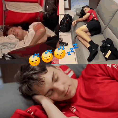 A Man In A Red Adidas Shirt Is Sleeping GIF