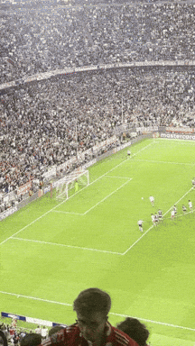 A Man In A Red Adidas Shirt Watches A Soccer Game In A Stadium GIF