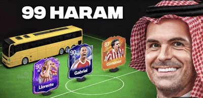 A Man In A Red And White Head Scarf Is Smiling In Front Of A Soccer Field GIF