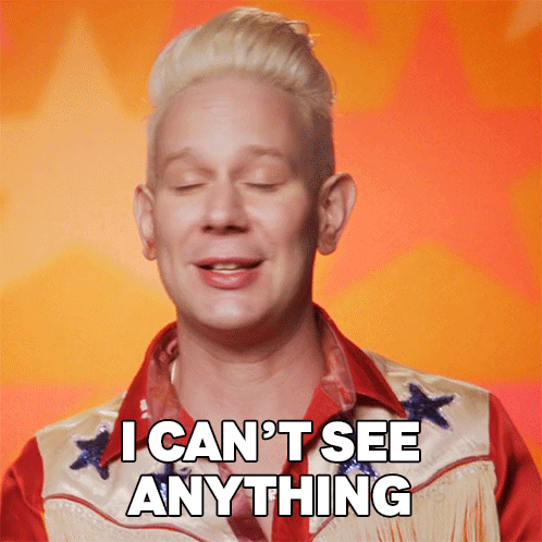 A Man In A Red And White Outfit Says I Can 'T See Anything GIF
