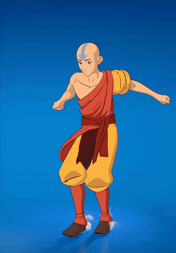A Man In A Red And Yellow Outfit Is Standing On A Blue Surface GIF