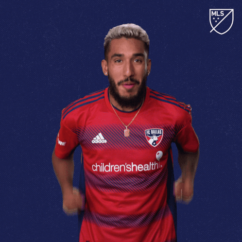 A Man In A Red Dallas Fc Jersey Says Vamos GIF