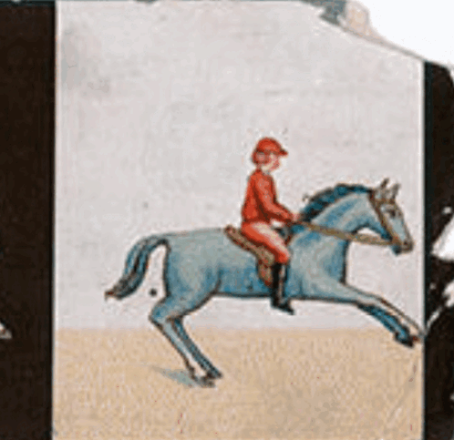 A Man In A Red Hat Is Riding A Horse GIF