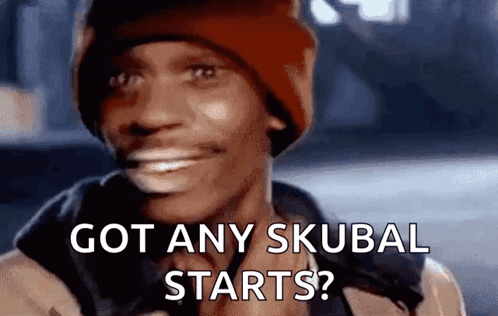 A Man In A Red Hat Is Smiling And Says `` Got Any Skubal Starts ? '' GIF