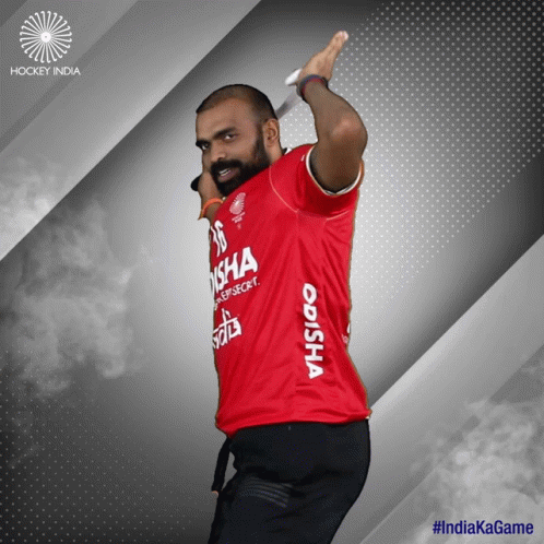 A Man In A Red Hockey India Jersey GIF