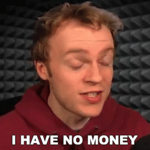 a man in a red hoodie is talking into a microphone and says `` i have no money '' .
