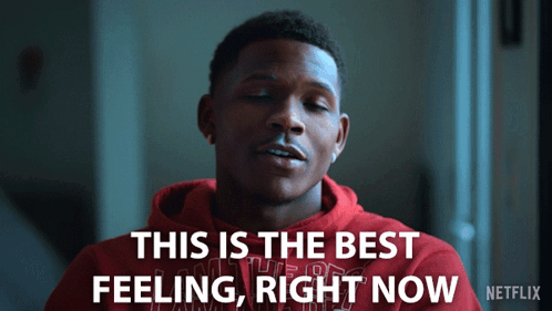 A Man In A Red Hoodie Says This Is The Best Feeling Right Now On Netflix GIF