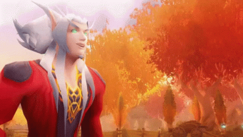 A Man In A Red Jacket And White Hair Is Standing In Front Of A Tree In A Video Game . GIF