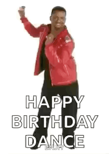 A Man In A Red Jacket Is Dancing On A White Background . GIF