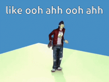 A Man In A Red Jacket Is Dancing With The Words Like Ooh Ahh Ooh Ahh Behind Him GIF