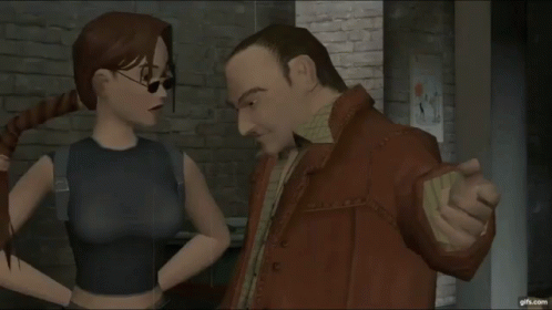 Man In Red Jacket Pointing At Woman In Glasses GIF