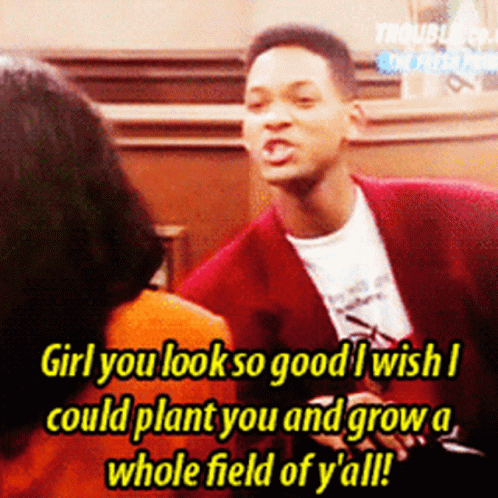 A Man In A Red Jacket Is Talking To A Woman With The Caption Girl You Look So Good GIF