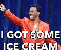 A Man In A Red Jacket Says " I Got Some Ice Cream " On A Stage GIF