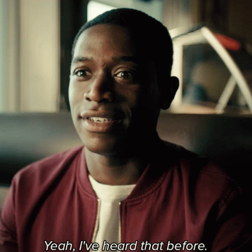 A Man In A Red Jacket Says Yeah I Ve Heard That Before GIF
