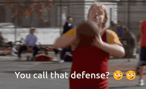 A Man In A Red Jersey Is Holding A Basketball And Says You Call That Defense GIF