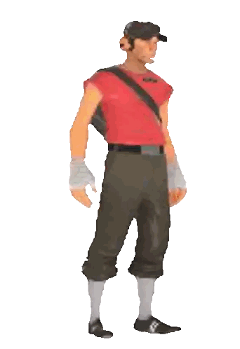 a man in a red shirt and brown pants is wearing a black hat