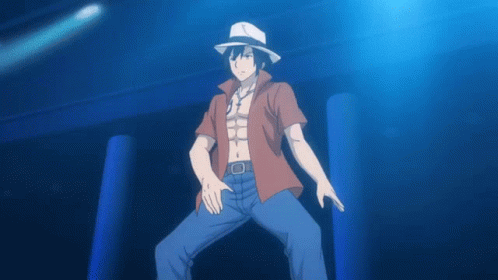 a man in a red shirt and white hat is standing in a dark room