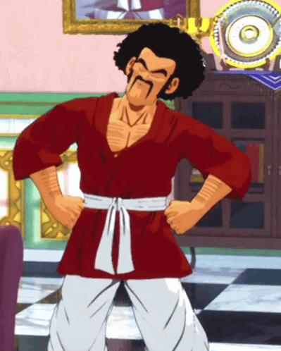 A Man In A Red Shirt And White Pants Is Standing In A Room With His Hands On His Hips GIF
