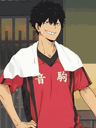 A Man In A Red Shirt Has Chinese Characters On His Shirt GIF