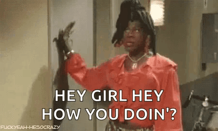 A Man In A Red Shirt Is Holding A Dog And Says `` Hey Girl Hey How You Doin '? '' GIF