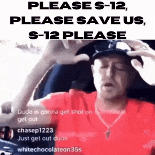 A Man In A Red Shirt Is Holding His Head And Asking For Help GIF