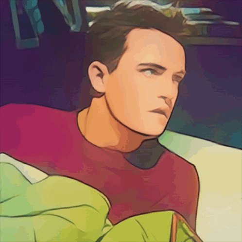 A Man In A Red Shirt Is Laying In Bed GIF