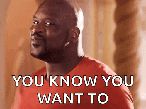 A Man In A Red Shirt Is Making A Funny Face And Says " You Know You Want To " GIF