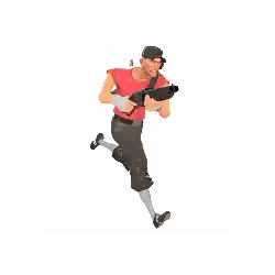 a man in a red shirt is running with a gun in his hand .