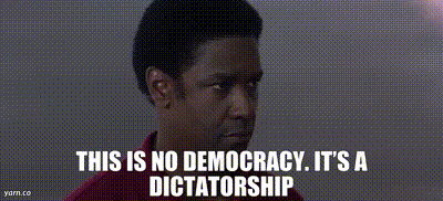 A Man In A Red Shirt Is Saying This Is No Democracy It 'S A Dictatorship . GIF