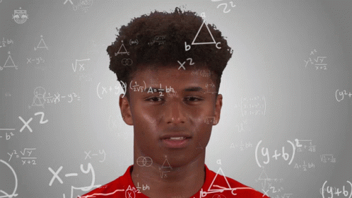 A Man In A Red Shirt Is Surrounded By Mathematical Equations On His Face GIF