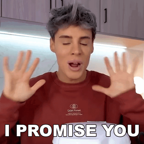 A Man In A Red Shirt Says I Promise You With His Hands In The Air GIF