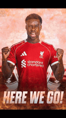 A Man In A Red Shirt That Says Standard Chartered GIF