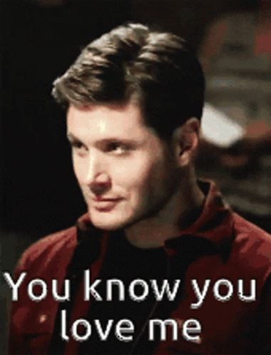 A Man In A Red Shirt With The Words " You Know You Love Me " GIF