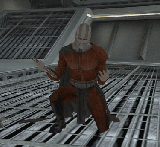 A Man In A Red Suit Is Holding A Sword In His Hand GIF