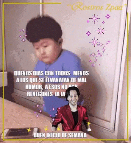 A Man In A Red Suit Is Standing Next To A Boy In A Blue Shirt GIF