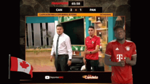 Man In Red T-Mobile Shirt In Front Of Canadian Flag GIF