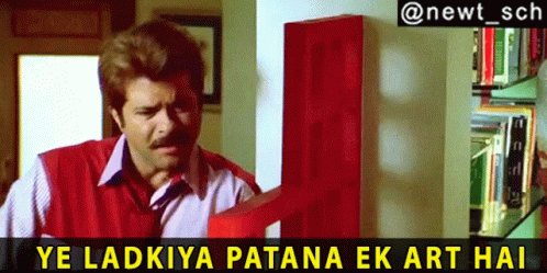 A Man In A Red Vest Is Standing In Front Of A Red Door With A Caption That Says Ye Ladkiya GIF