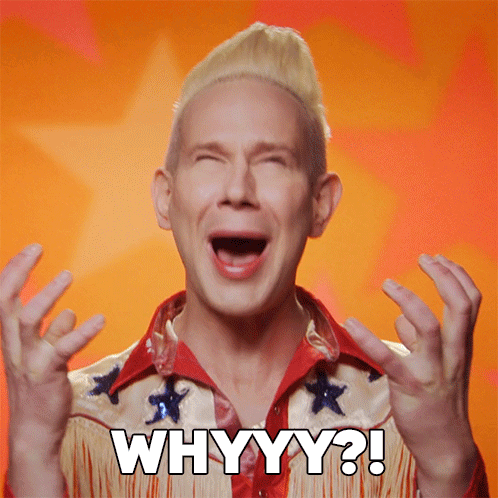 A Man In A Red White And Blue Shirt Is Making A Funny Face And Says " Whyyy " GIF