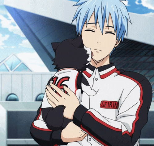 A Man In A Seirin Jacket Holds A Cat GIF