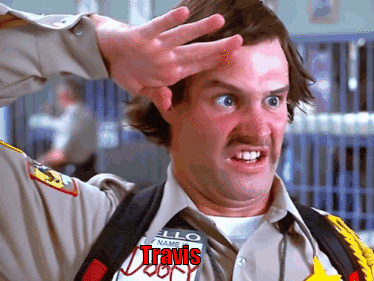 A Man In A Sheriff 'S Uniform With The Name Travis On His Shirt GIF
