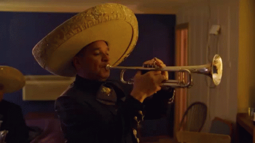 A Man In A Sombrero Plays A Trumpet GIF