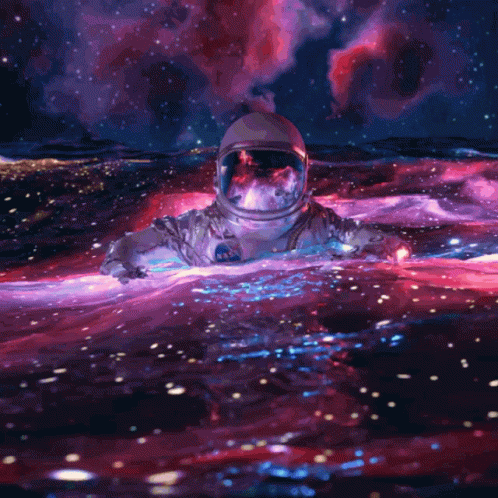 A Man In A Space Suit Is Floating In A Galaxy GIF