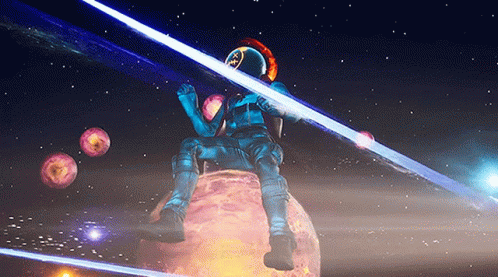 A Man In A Space Suit Is Sitting On A Planet GIF