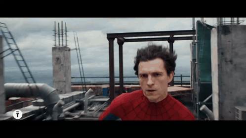 A Man In A Spider Man Costume Is Standing On A Rooftop GIF