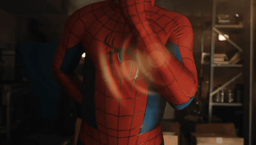 A Man In A Spiderman Costume Has A Spider On His Chest GIF